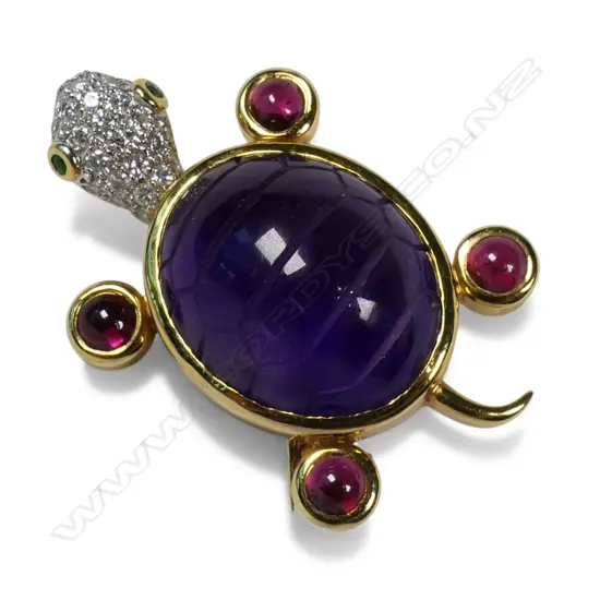 An 18ct gold and gemstone set tortoise brooch,