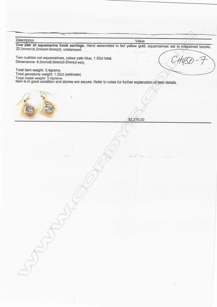 A vintage pair of 9ct gold and aquamarine drop earrings, Image 1++