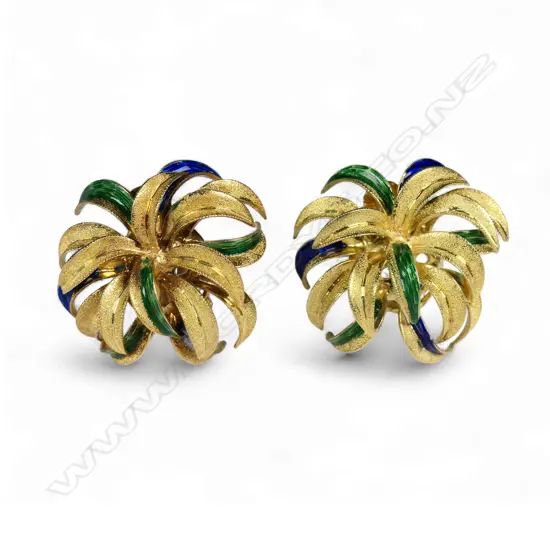 A pair of vintage designer vintage 18ct yellow gold leafy cluster earrings,