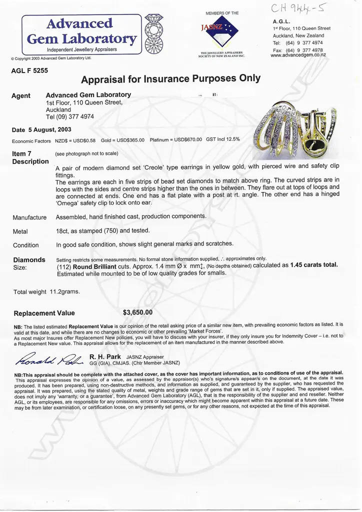 A pair of 18ct gold and diamond earrings, Image 1++