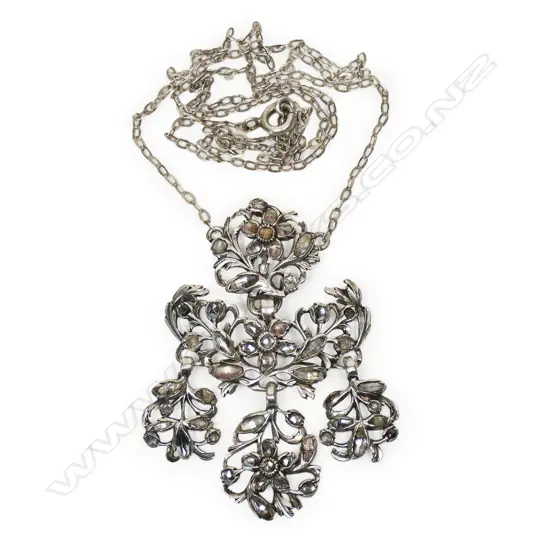 A 19thC silver and old mine cut diamond pendant necklace,