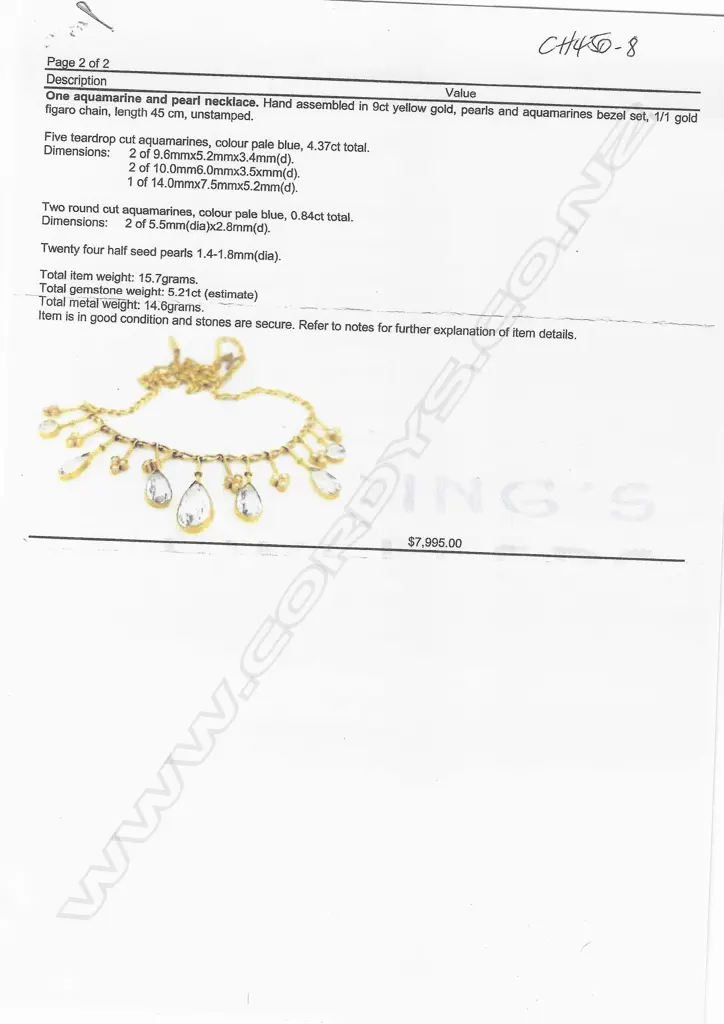 A vintage 9ct gold aquamarine and seed pearl necklace, Image 1++