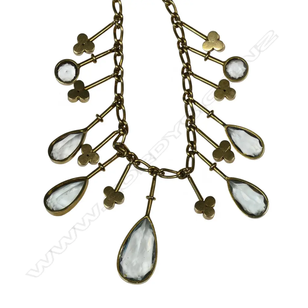 A vintage 9ct gold aquamarine and seed pearl necklace, Image 1++