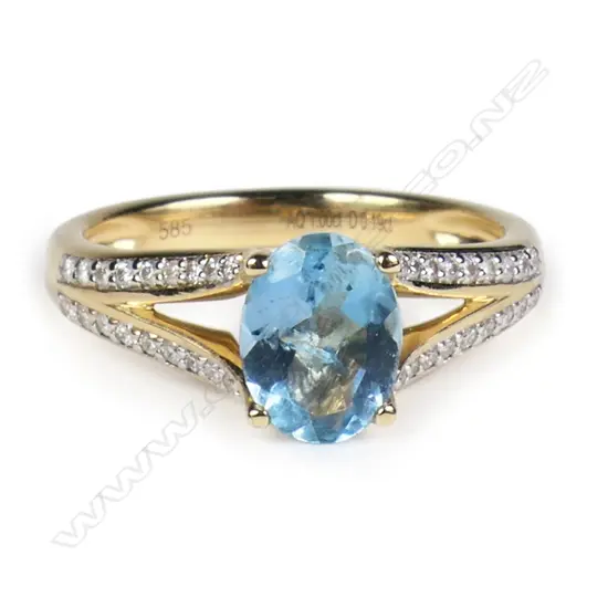 A 14ct gold aquamarine and diamond ring,