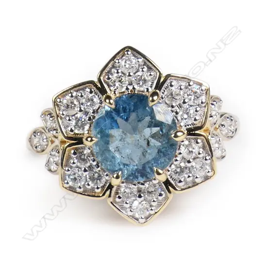 A 14ct gold aquamarine and diamond dress ring,