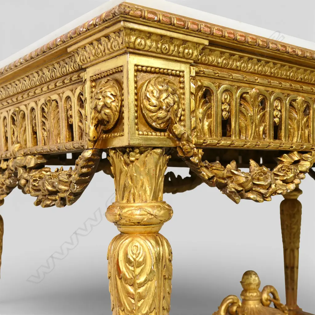 A quality 19thC French Louis XVI style gilt wood and marble console table, Image 1++