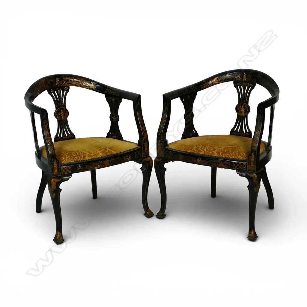 A pair of ebonised open elbow armchairs, Image 1++