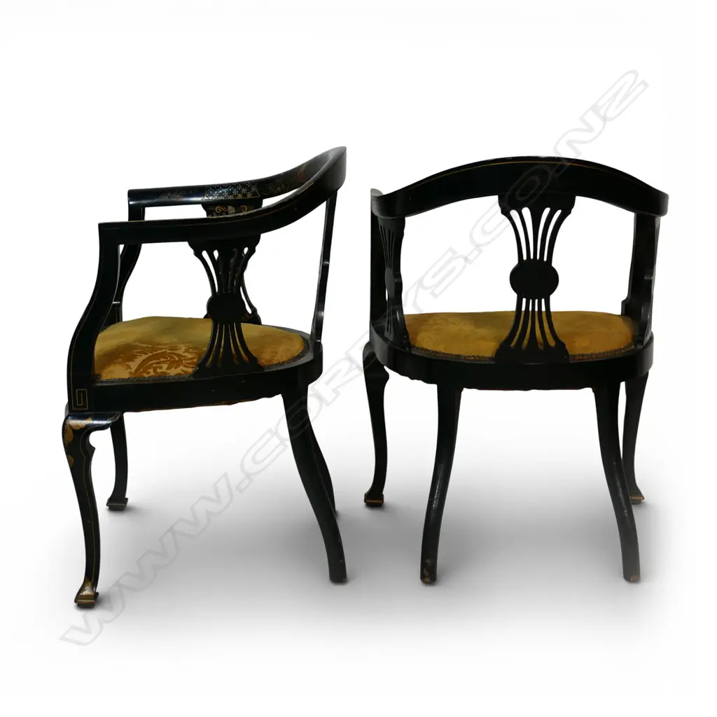 A pair of ebonised open elbow armchairs, Image 1++