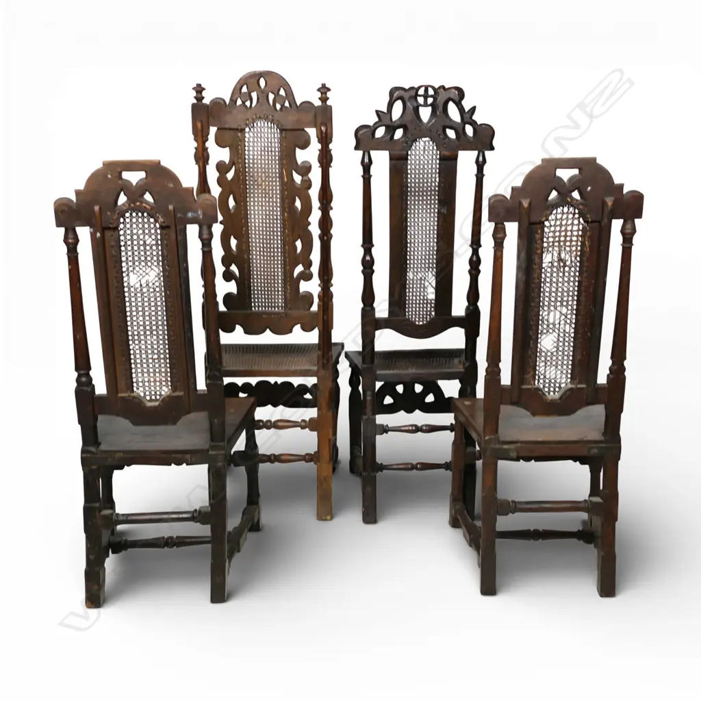 A set of four 19thC Charles II style dining chairs, Image 1++