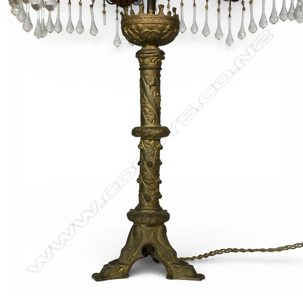 A 19thC brass French church candlestick converted to a lamp, Image 1++