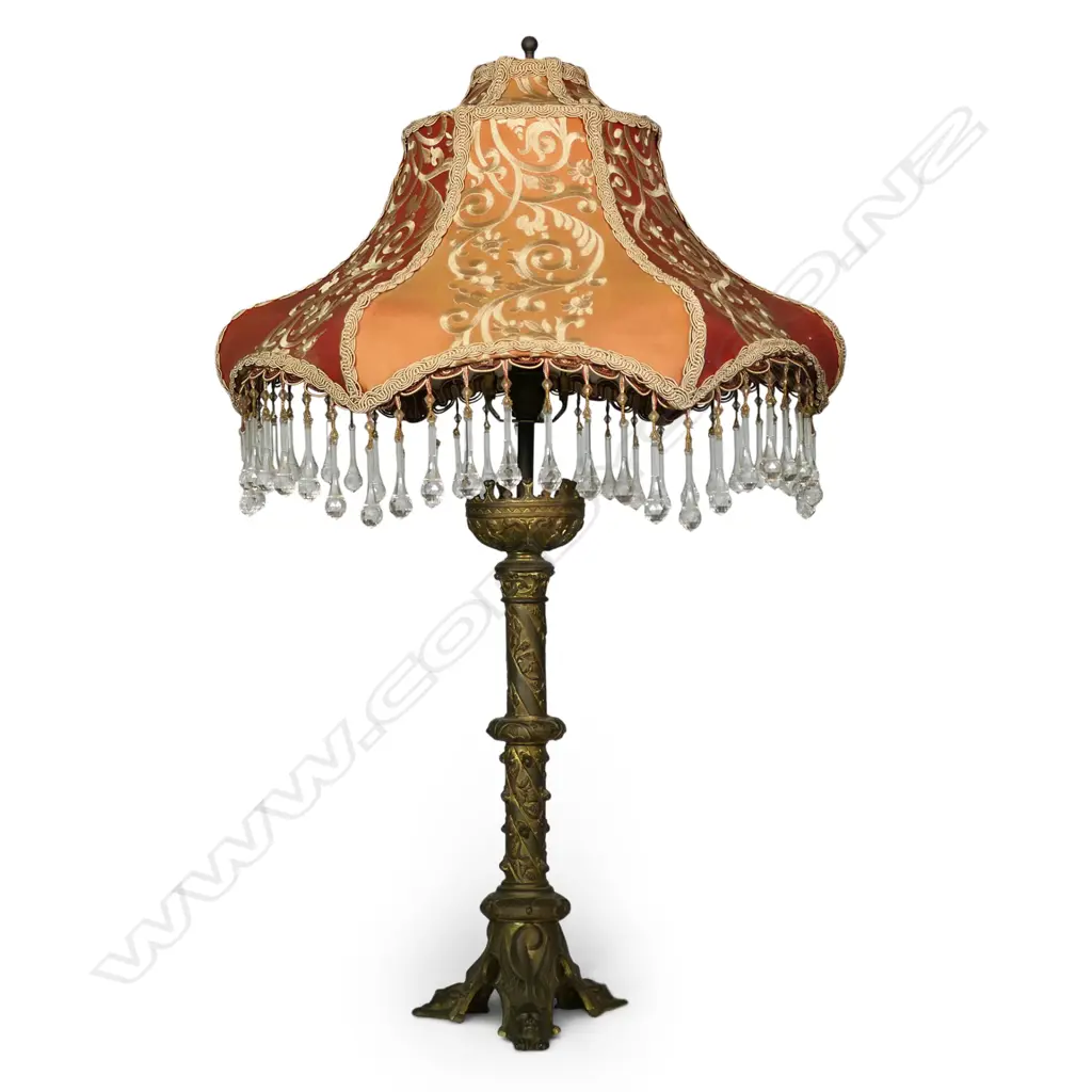 A 19thC brass French church candlestick converted to a lamp, Image 1++