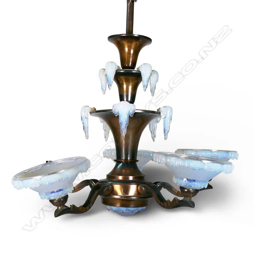 A 1920's copper and opalescent glass chandelier, Image 1++