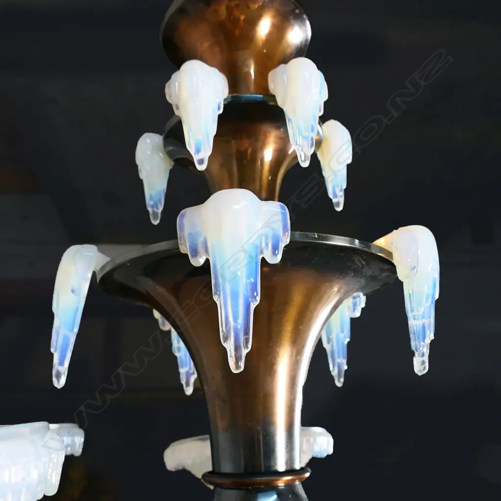 A 1920's copper and opalescent glass chandelier, Image 1++