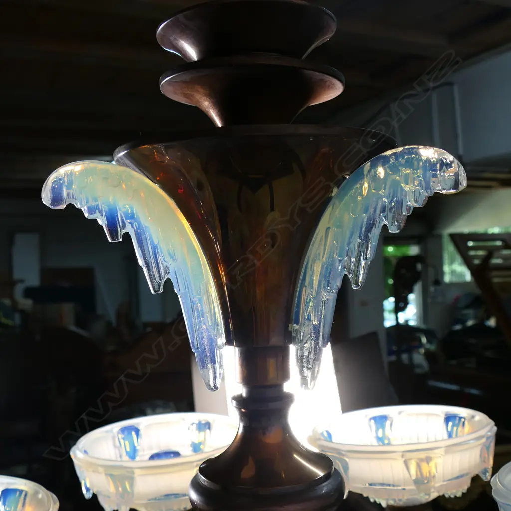A 1920's copper and opalescent glass chandelier, Image 1++