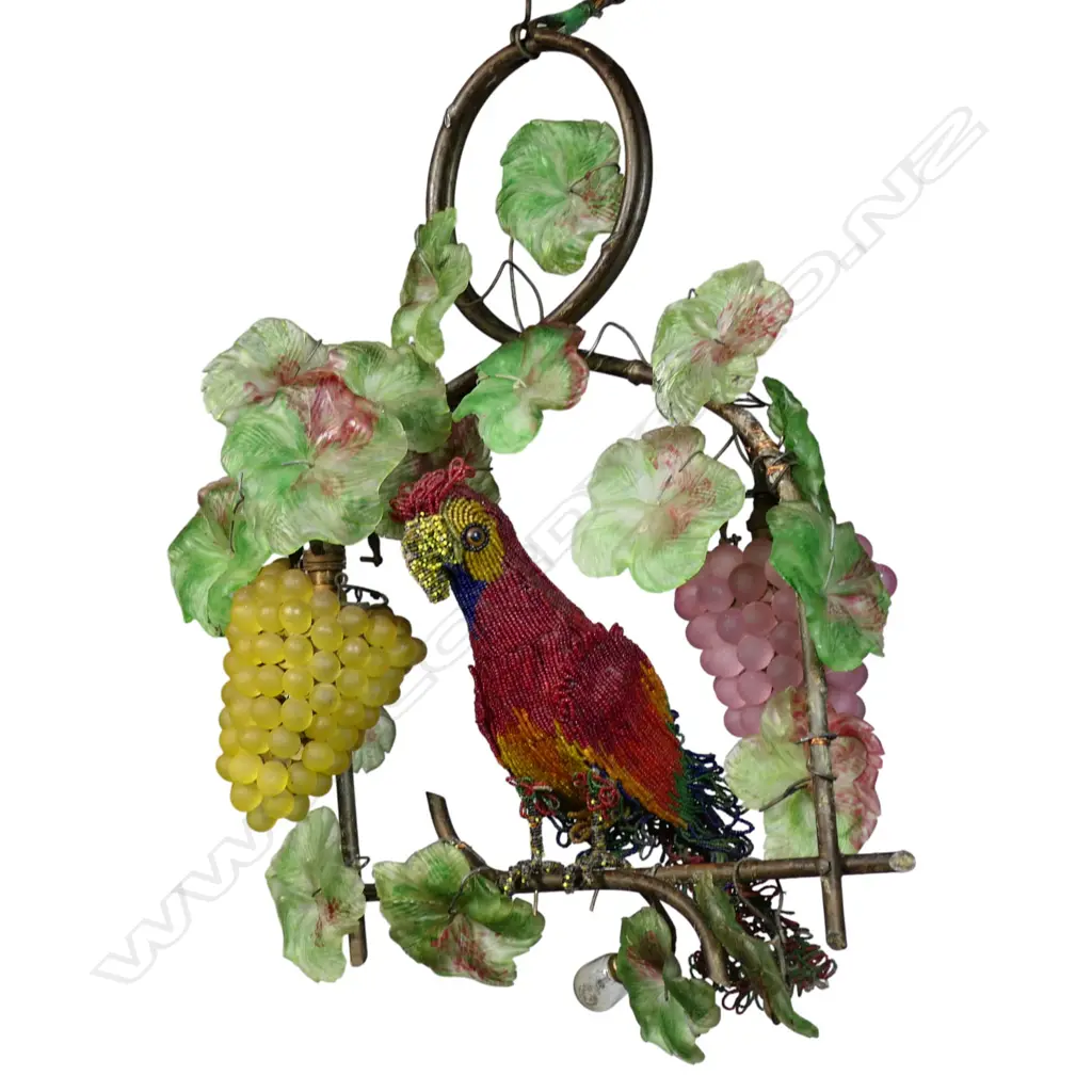 A Murano grape and parrot hanging lamp, Image 1++
