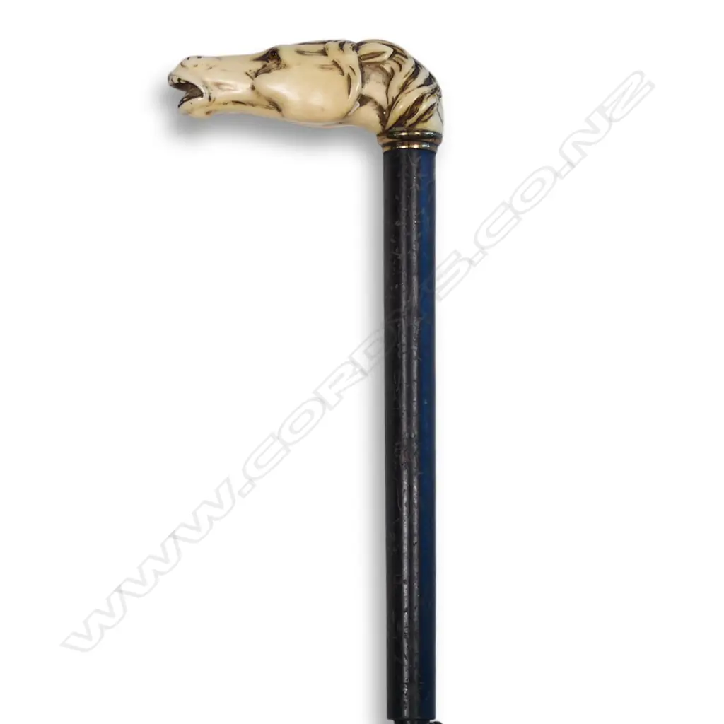 A c1900 carved ivory horse head handle parasol/umbrella, Image 1++