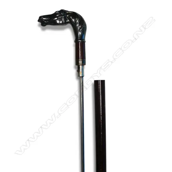 A quality silver plate horses head handled sword stick,