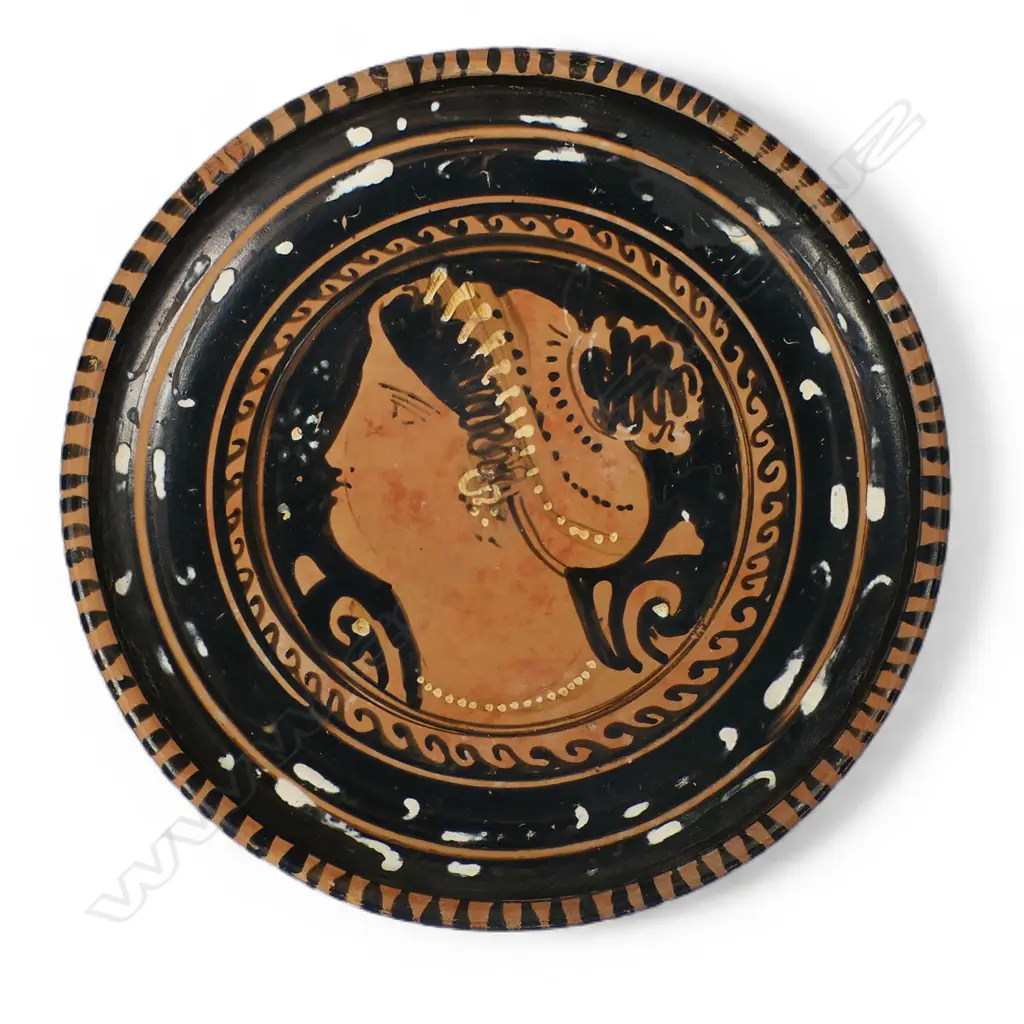 An Ancient Greek (reputedly) pottery Apulian red-figure plate, Image 1++