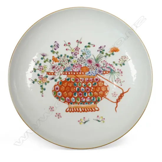 A 20thC  Chinese porcelain polychrome enamel shallow dish,