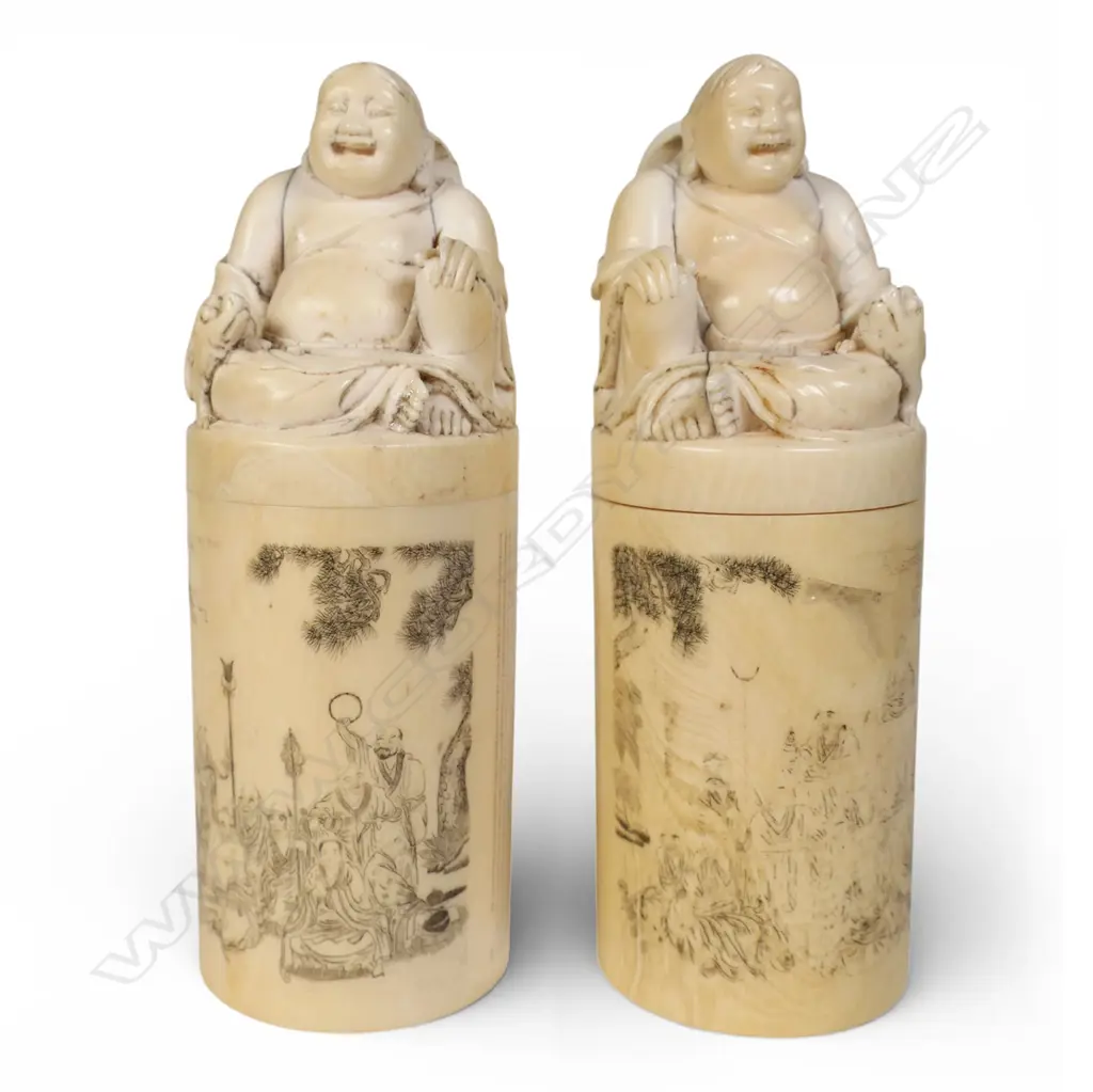 A fine pair Chinese carved figure lidded jars, Image 1++