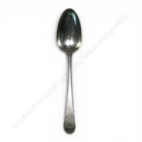 A George III silver feather edged table spoon,