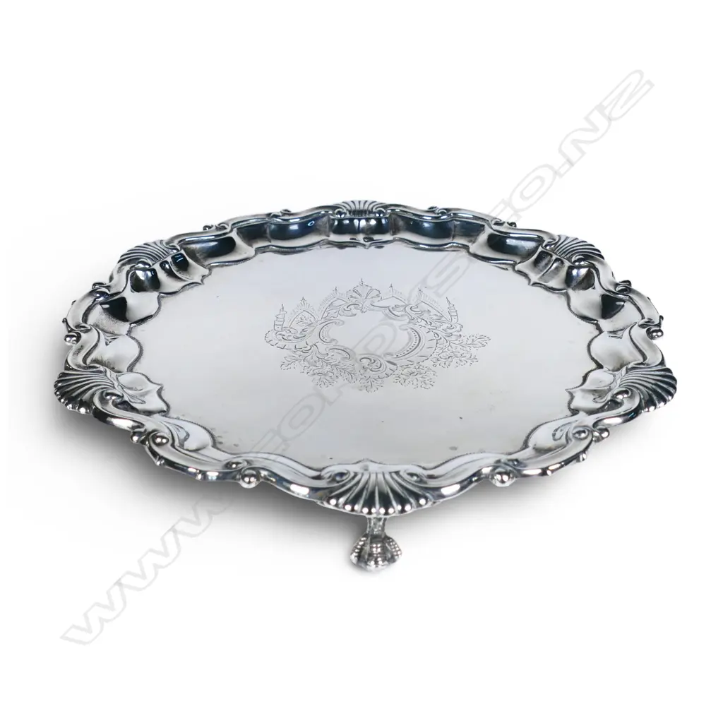A Victorian silver piecrust edged waiter, Image 1++
