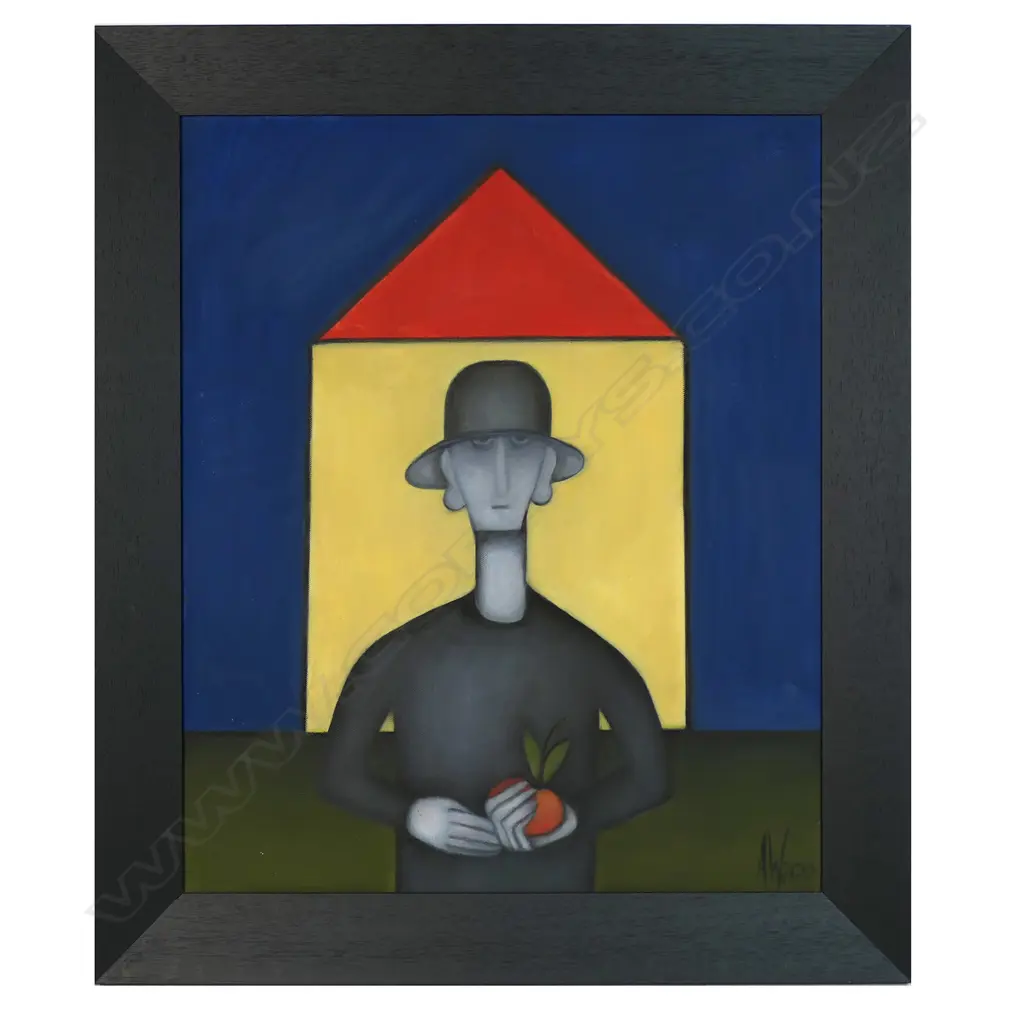 Agnes Wood (NZ 1921-2013) 'Portraits of Unknown People (man holding an apple)', Image 1++