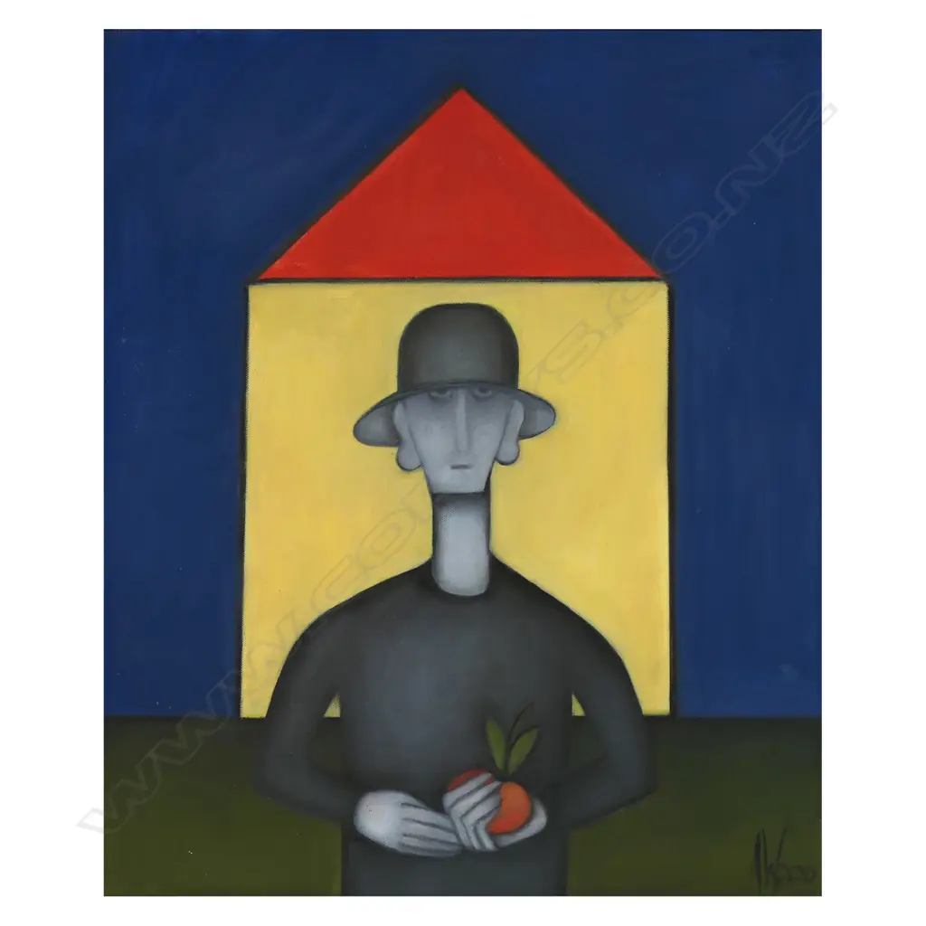 Agnes Wood (NZ 1921-2013) 'Portraits of Unknown People (man holding an apple)', Image 1++