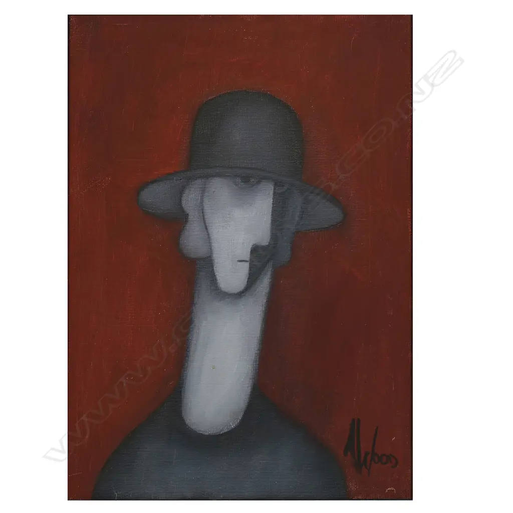 Agnes Wood (NZ 1921-2013) 'Portraits of Unknown People (man wearing a hat)', Image 1++