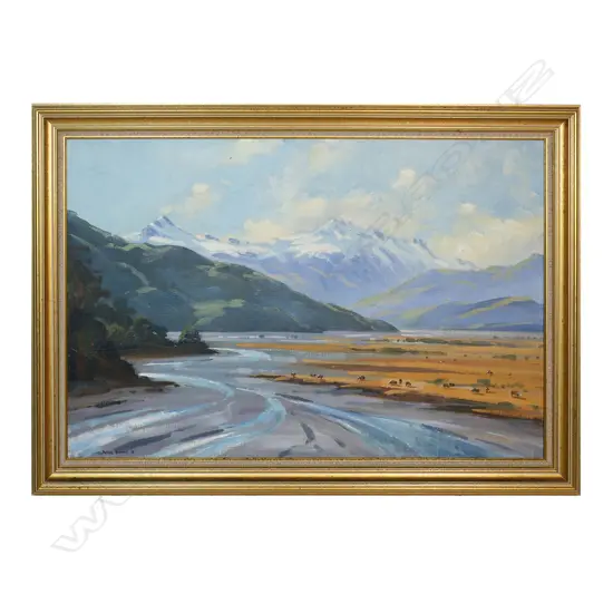 Peter Beadle (NZ 1933-2021) 'Landscape River and Mt Hooker in the Haast South Westland NZ',