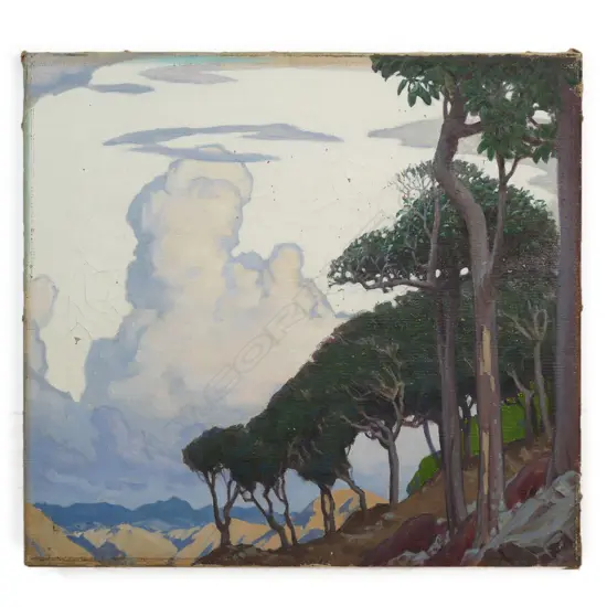 Marcus King (1891-1983) untitled hilltop trees and clouds,