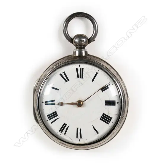 A large George IV silver pair case pocket watch,