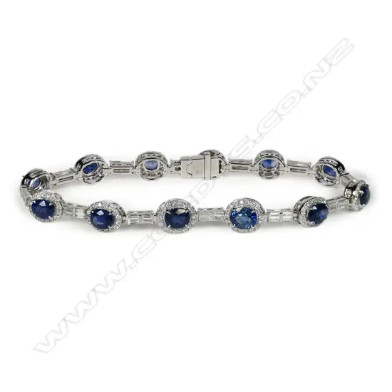 An 18ct white gold diamond and sapphire bracelet,
