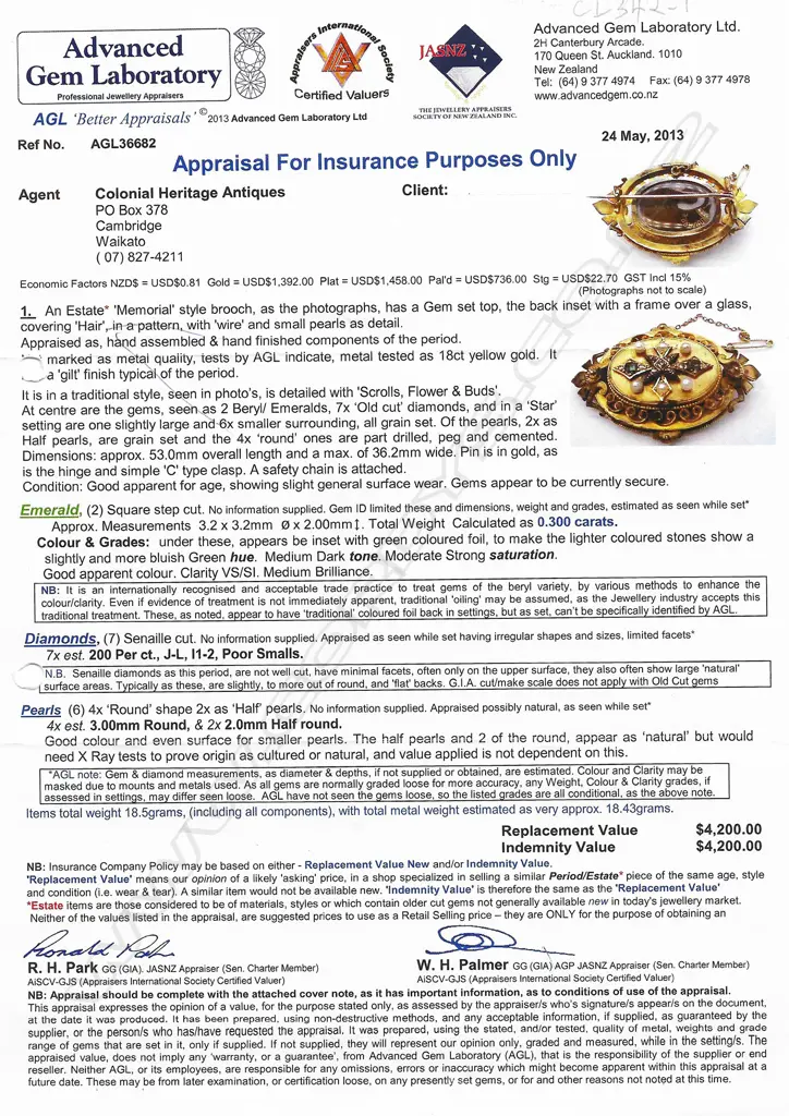 A Victorian 18ct gold diamond and emerald mourning brooch, Image 1++