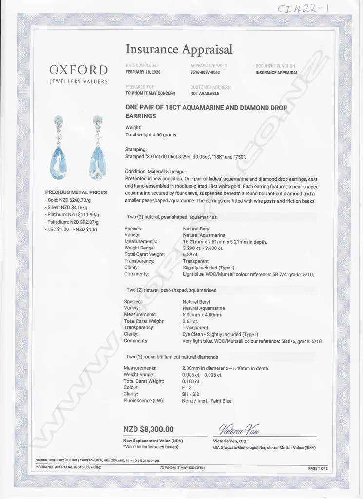 A pair of 18ct white gold aquamarine and diamond drop earrings, Image 1++