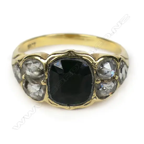 An early Victorian 18ct yellow gold tourmaline and diamond ring,