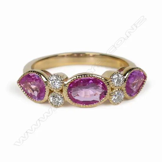 A 14ct gold pink sapphire and diamond dress ring,
