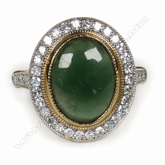 A 10ct gold jade and diamond dress ring,