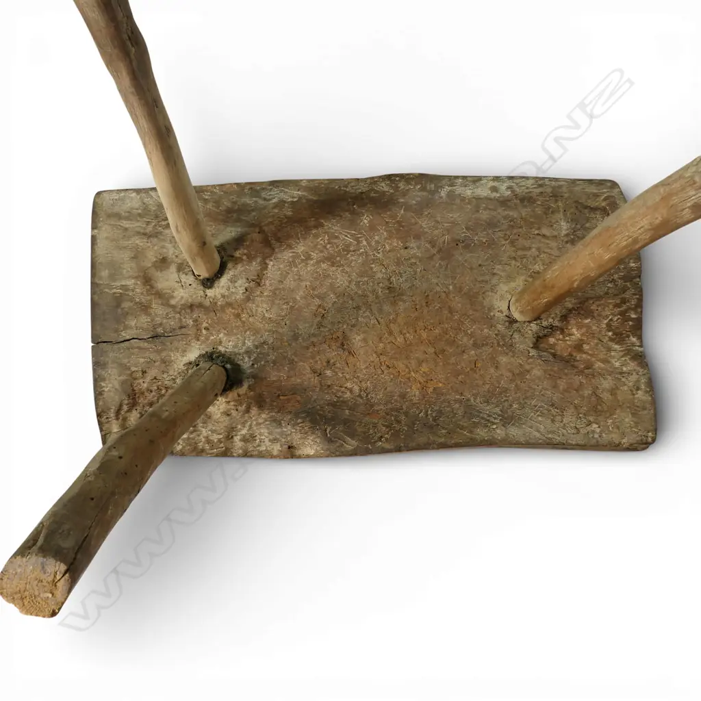 A George III or earlier primitive three leg fruitwood stool, Image 1++