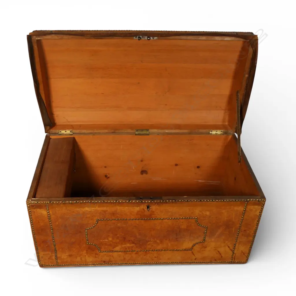 A 19thC brass studded leather domed top trunk, Image 1++