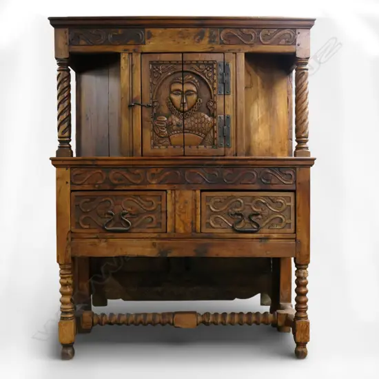 A 19thC oak carved court cupboard,