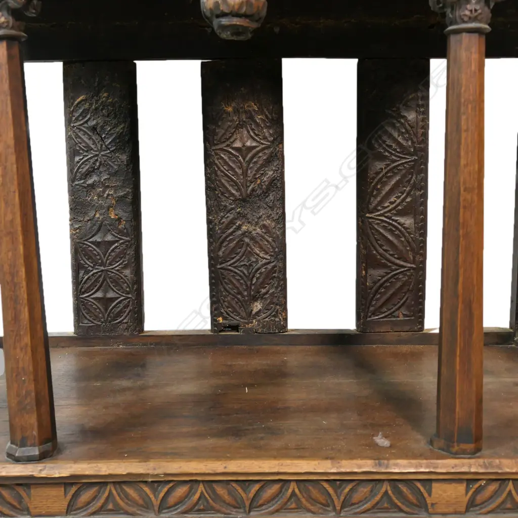 An uncommon and very decorative 19thC oak carved ecclesiastical carved cupboard on raised stand, Image 1++