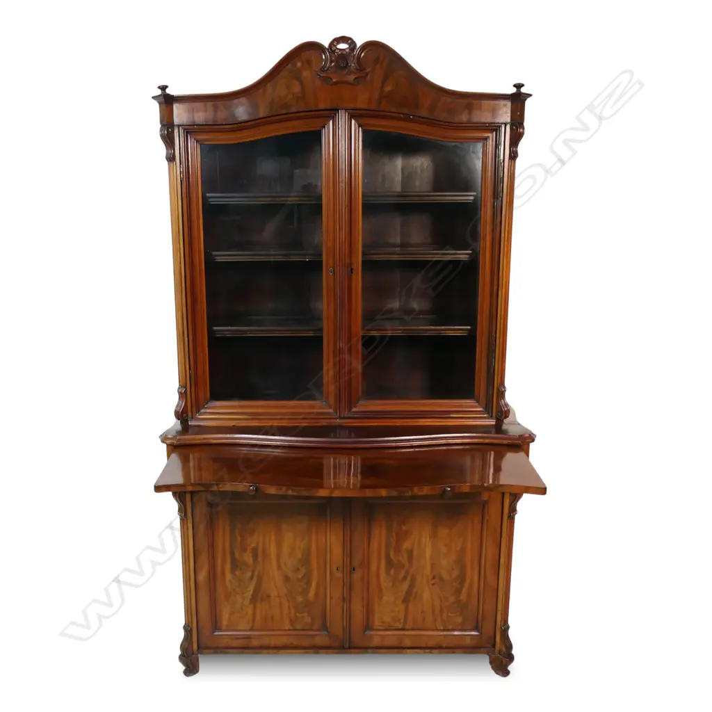 A 19thC walnut tall glazed bookcase cabinet, Image 1++