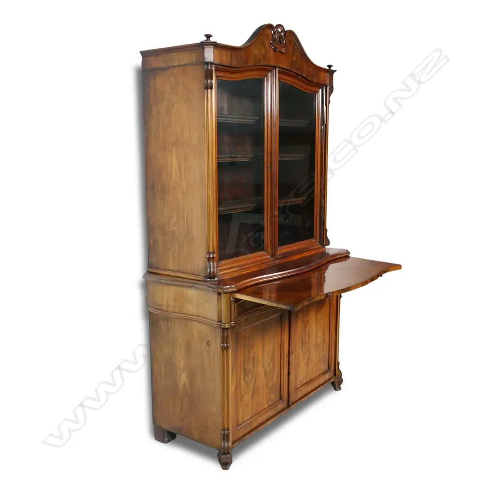 A 19thC walnut tall glazed bookcase cabinet, Image 1++