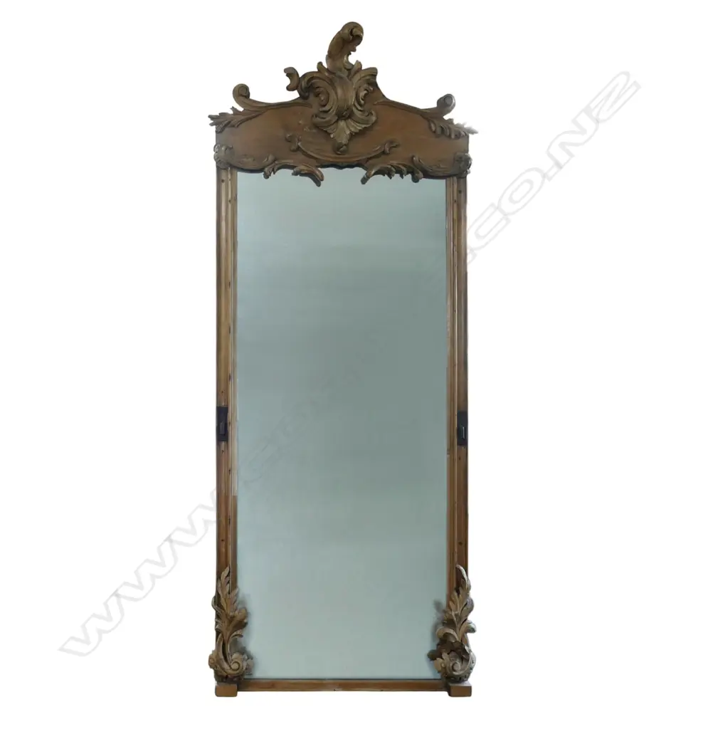 A large 19thC French carved pine mirror, Image 1++