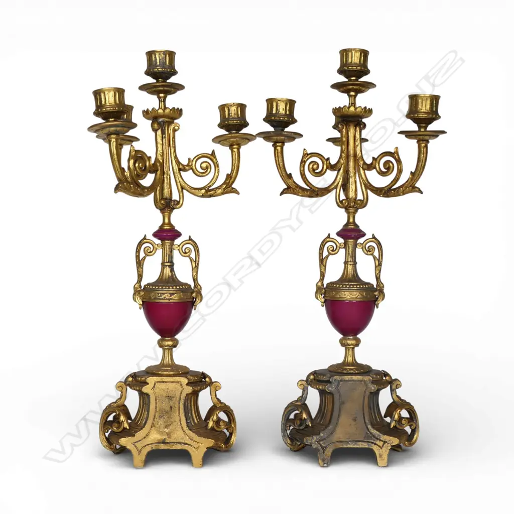 A pair of turn of the century ormolu and porcelain candelabra, Image 1++