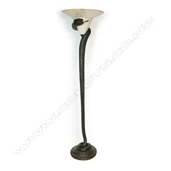 An Edgar Brandt patinated bronze floor lamp 'La Tentation',