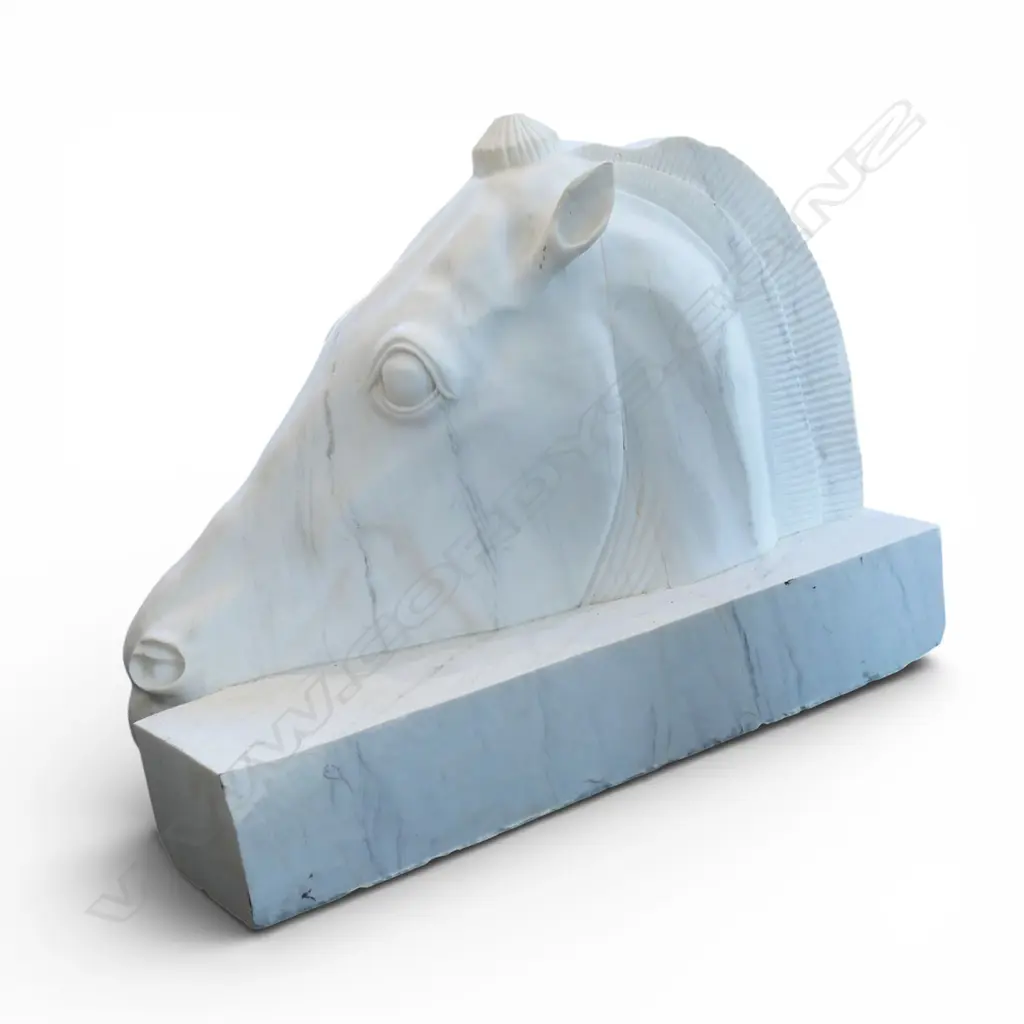 A very large and heavy carved white marble horses head replica of the 'Head of the Horse of Selene', Image 1++