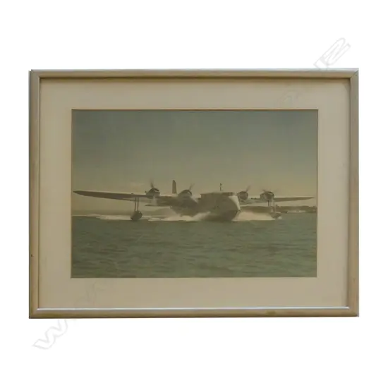 A 1940 hand tinted photograph of ZK-AMA 'Aotearoa' Empire Class flying boat