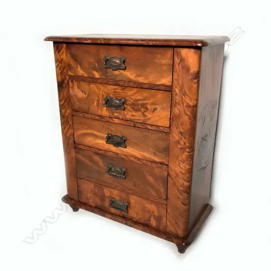 A Colonial mottled kauri apprentice chest